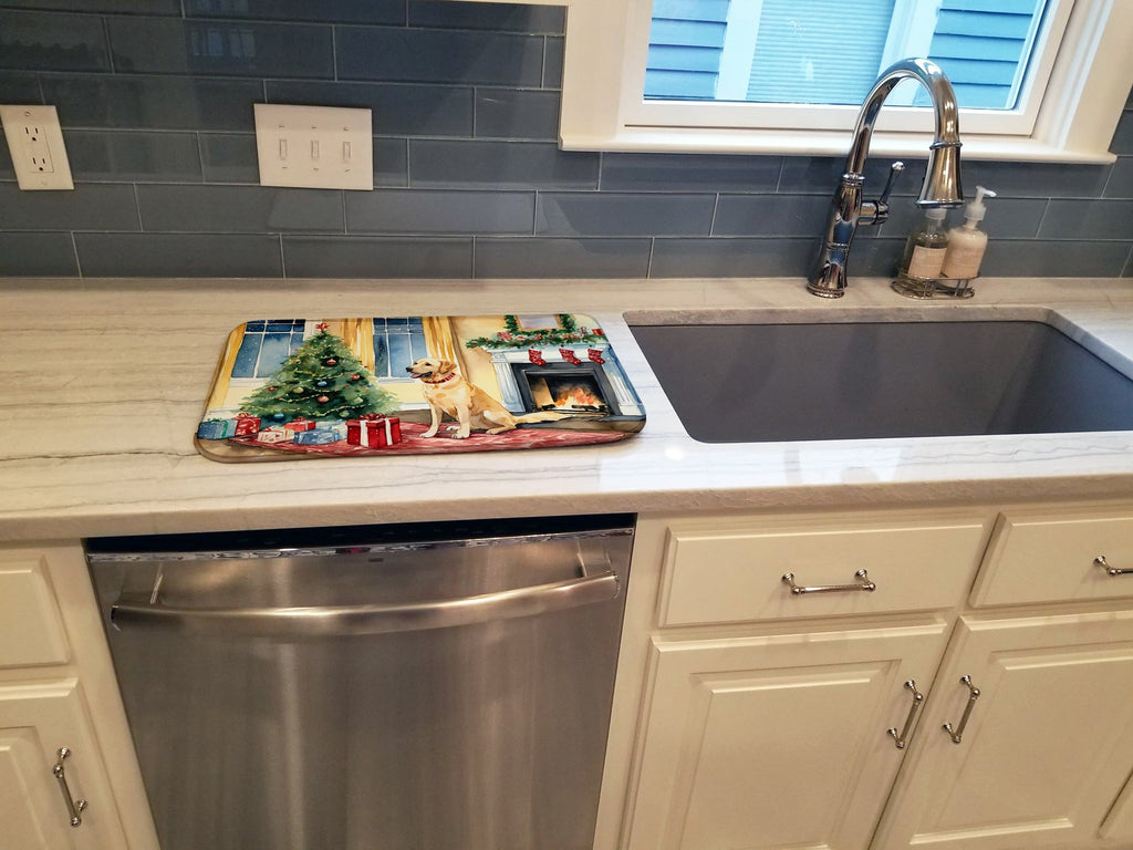Labrador Retriever Cozy Christmas Dish Drying Mat Absorbent Dish Drying Mat Pad for Kitchen Counter Dish Drainer Mat for Countertop, 14 x 21", Multicolor
