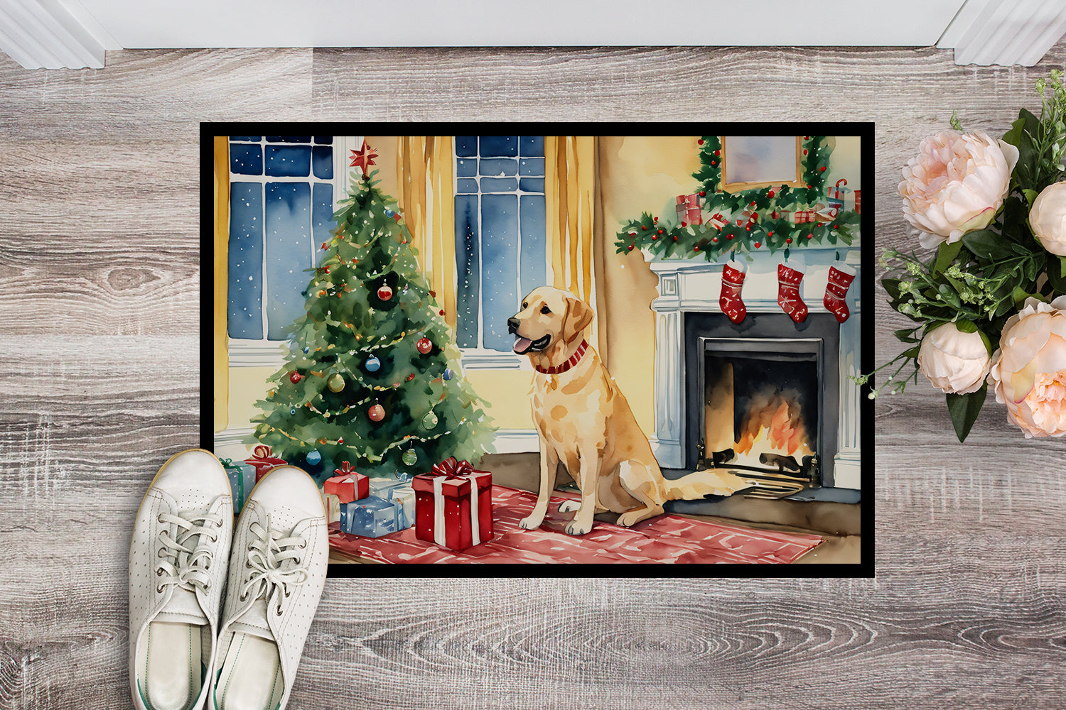 Labrador Retriever Cozy Christmas Doormat Indoor Outdoor 24H X 36W Front Door Mat Rugs for Entryway, Non Slip Washable Low Pile,