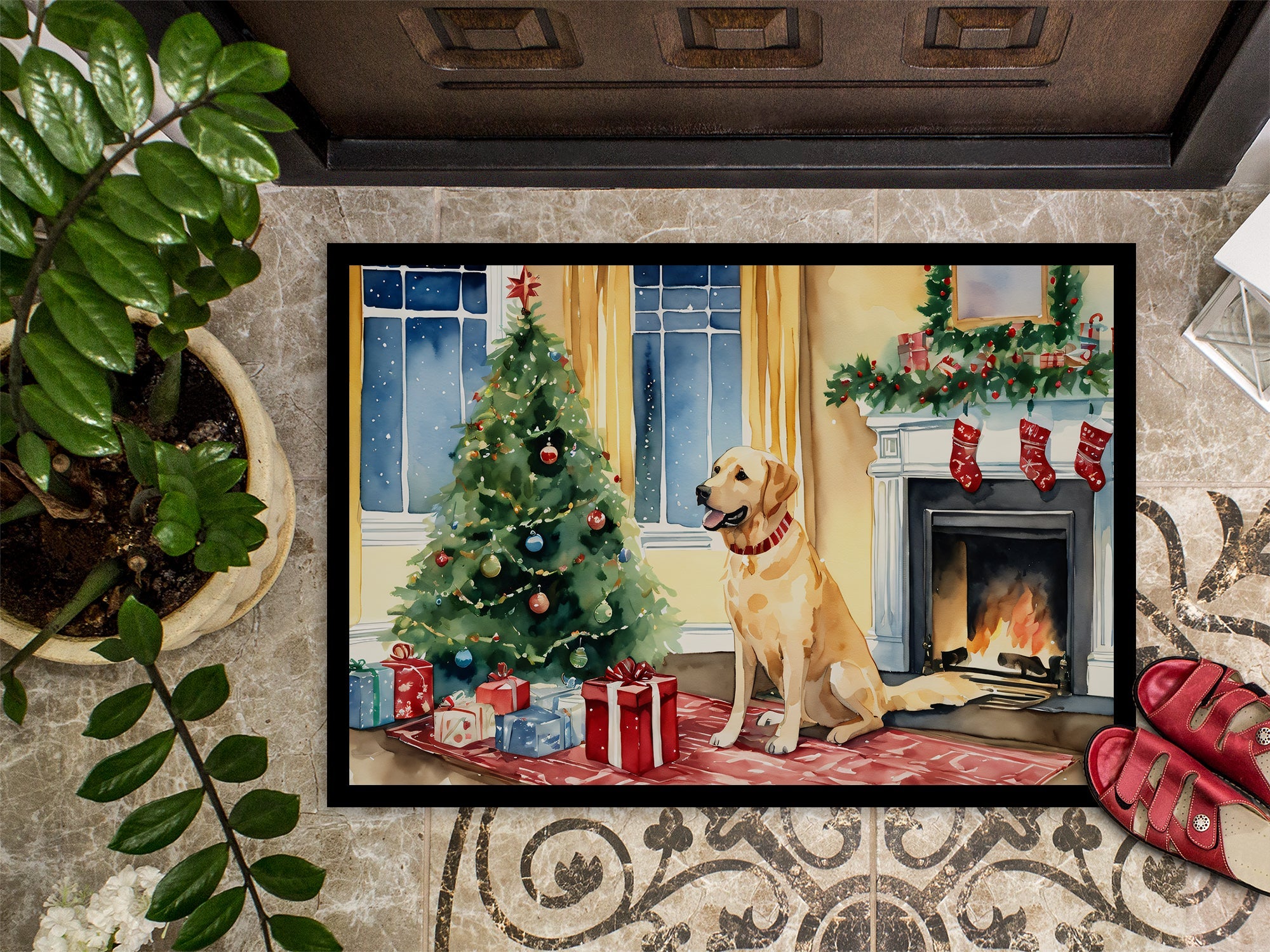 Labrador Retriever Cozy Christmas Doormat Indoor Outdoor 24H X 36W Front Door Mat Rugs for Entryway, Non Slip Washable Low Pile,
