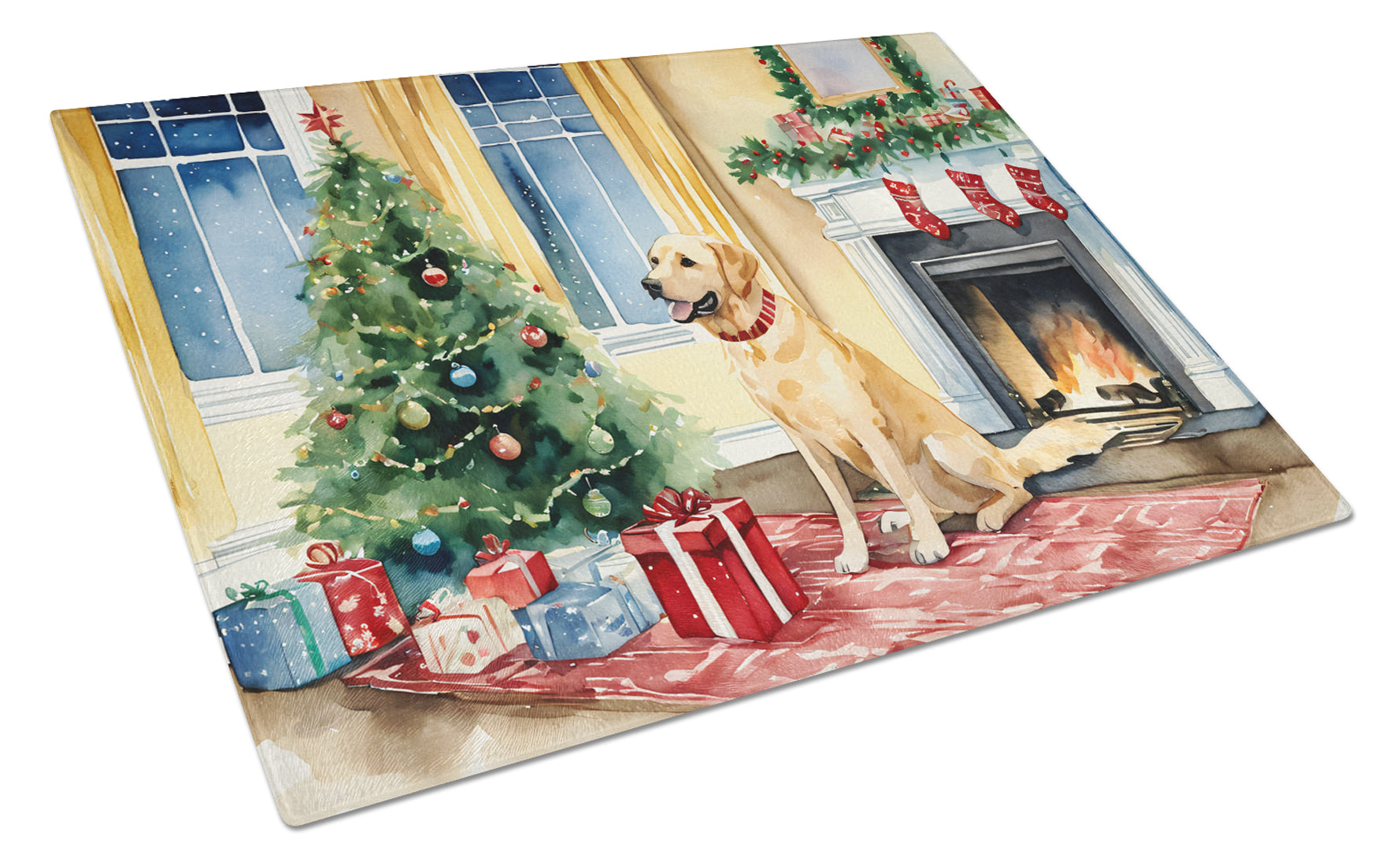 Labrador Retriever Cozy Christmas Cutting Board Tempered Glass Kitchen Cutting Surface, Heat Resistant Chopping, Non-Slip Feet, Food Prep & Serving