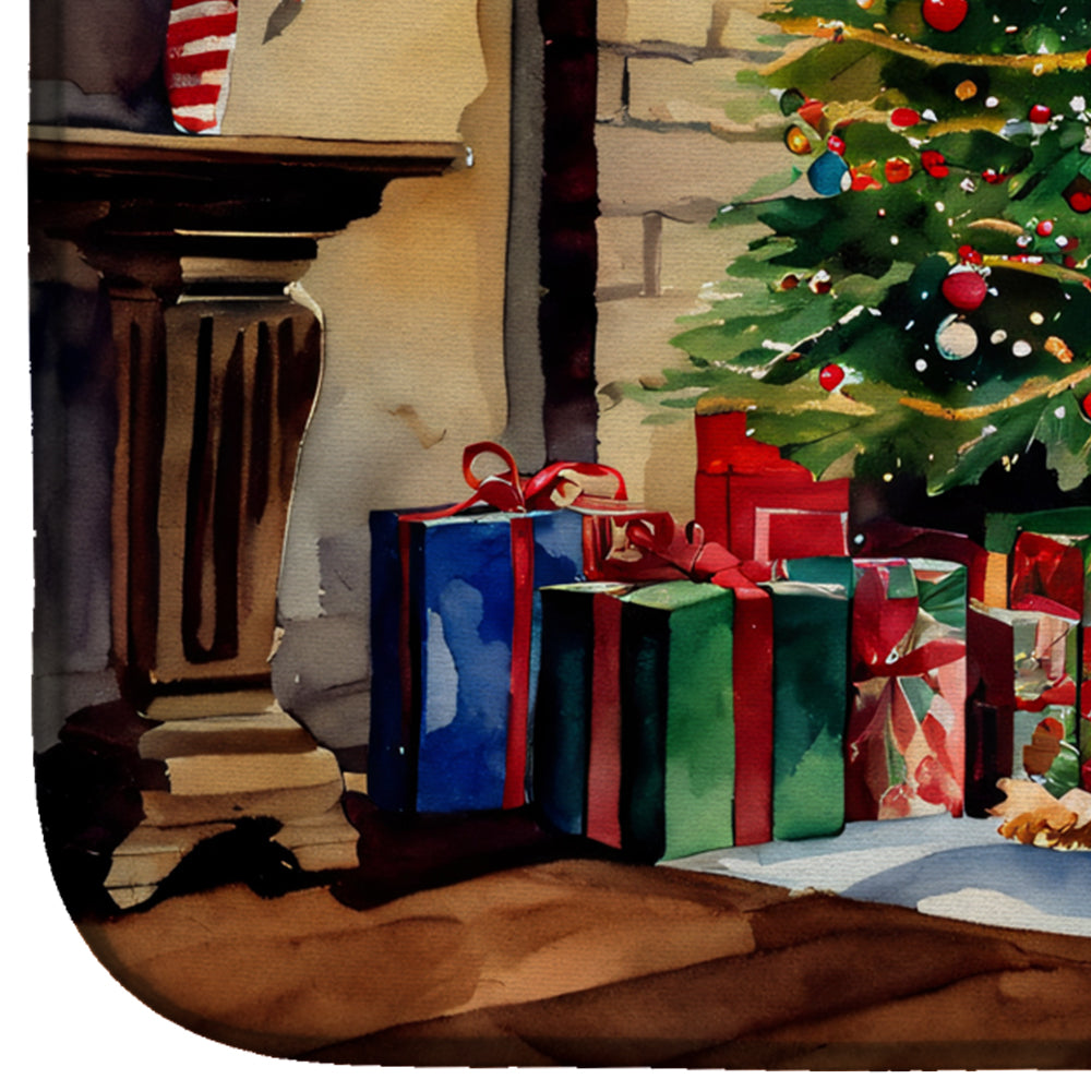 Lakeland Terrier Cozy Christmas Dish Drying Mat Absorbent Dish Drying Mat Pad for Kitchen Counter Dish Drainer Mat for Countertop, 14 x 21", Multicolor