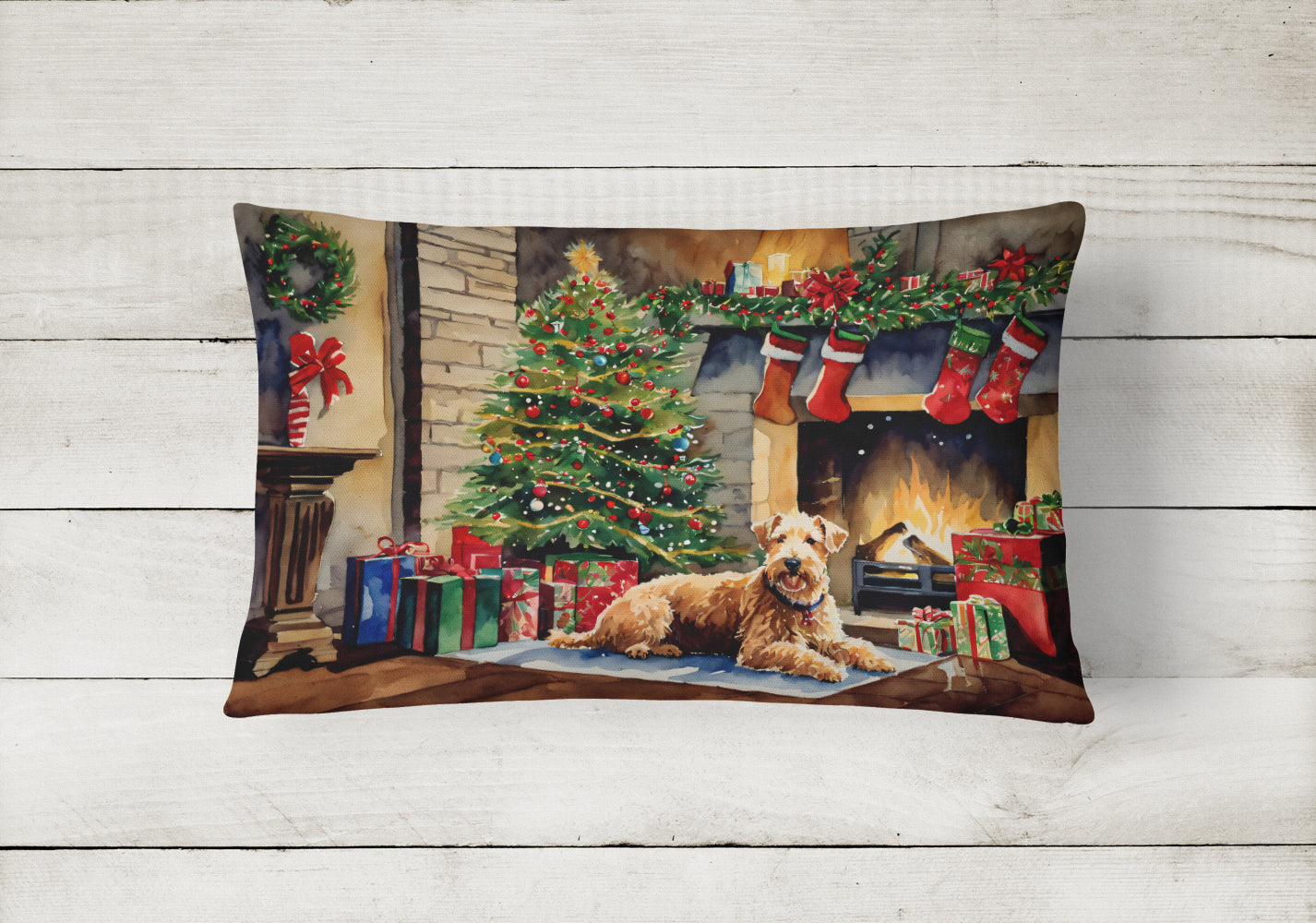 Lakeland Terrier Cozy Christmas Decorative Throw Pillow 12x16 Indoor Outdoor Accent Cushion, Fabric Cover with Insert for Sofa, Bed, Porch & Living Room