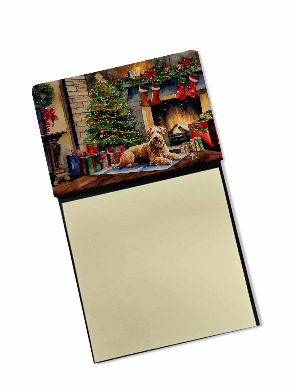 Lakeland Terrier Cozy Christmas Watercolor Sticky Note Holder Refillable Dispenser Desk Accessory 3x3 Pad Gift