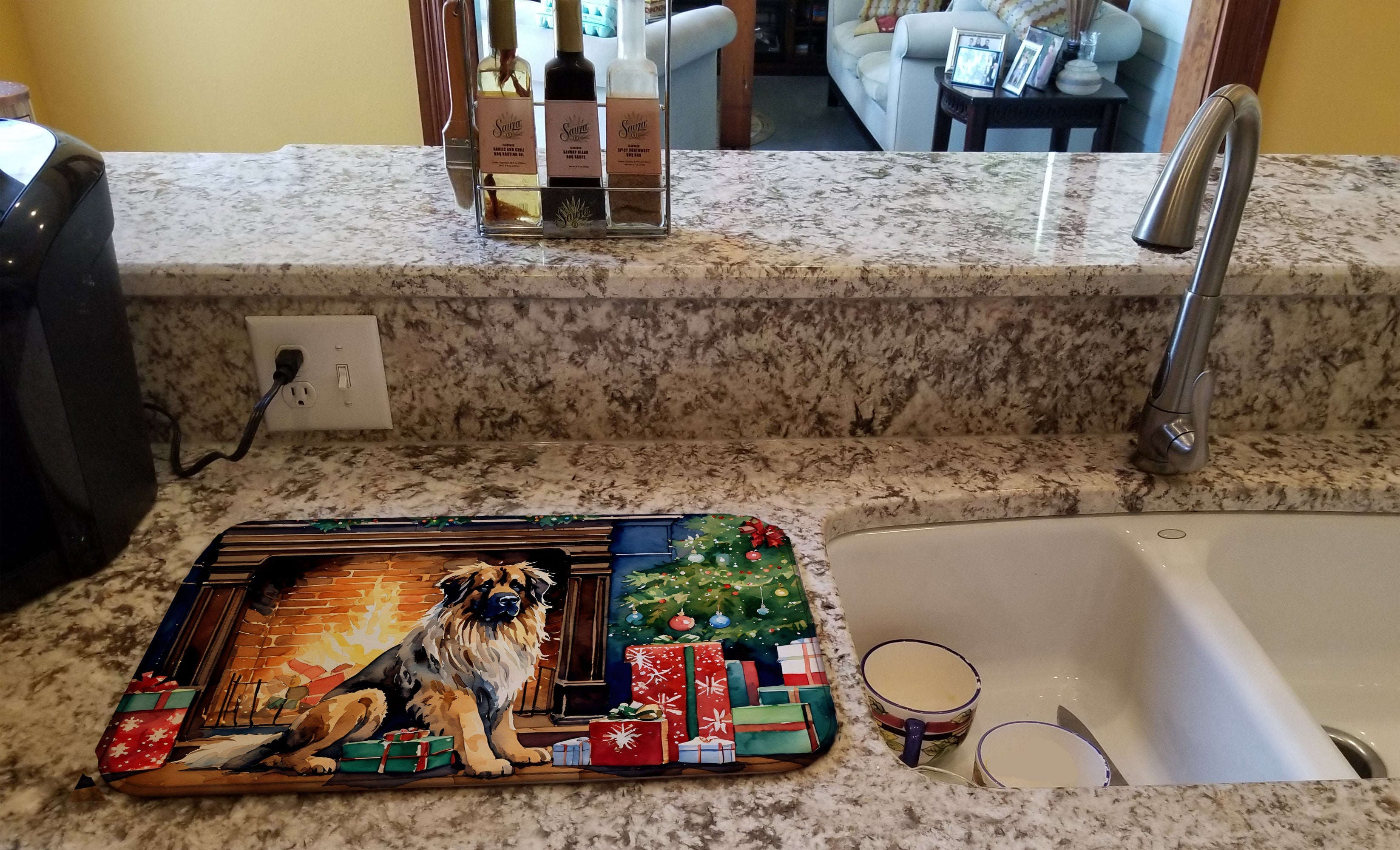 Leonberger Cozy Christmas Dish Drying Mat Absorbent Dish Drying Mat Pad for Kitchen Counter Dish Drainer Mat for Countertop, 14 x 21", Multicolor