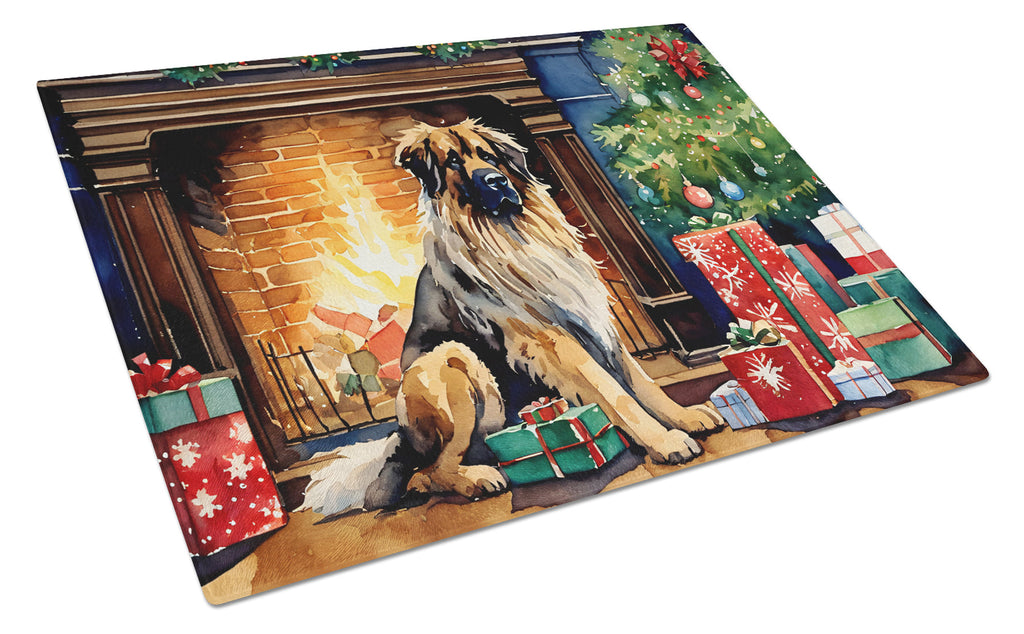 Leonberger Cozy Christmas Cutting Board Tempered Glass Kitchen Cutting Surface, Heat Resistant Chopping, Non-Slip Feet, Food Prep & Serving