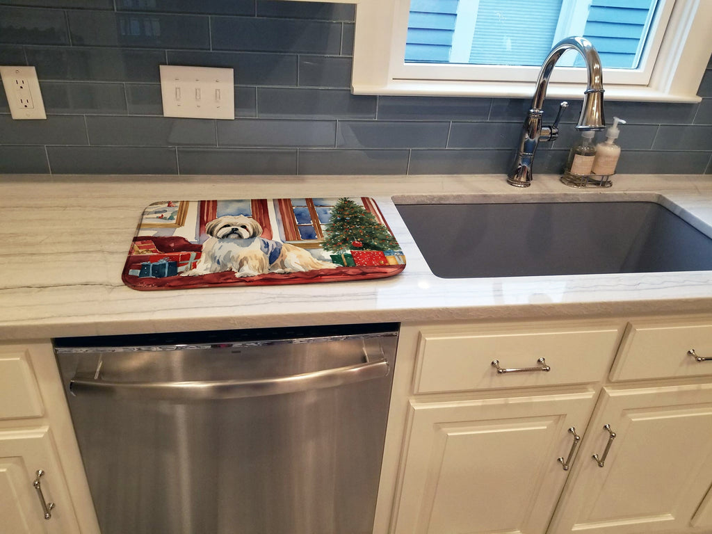Lhasa Apso Cozy Christmas Dish Drying Mat Absorbent Dish Drying Mat Pad for Kitchen Counter Dish Drainer Mat for Countertop, 14 x 21", Multicolor