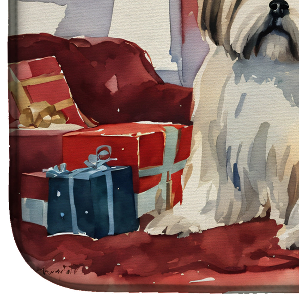 Lhasa Apso Cozy Christmas Dish Drying Mat Absorbent Dish Drying Mat Pad for Kitchen Counter Dish Drainer Mat for Countertop, 14 x 21", Multicolor