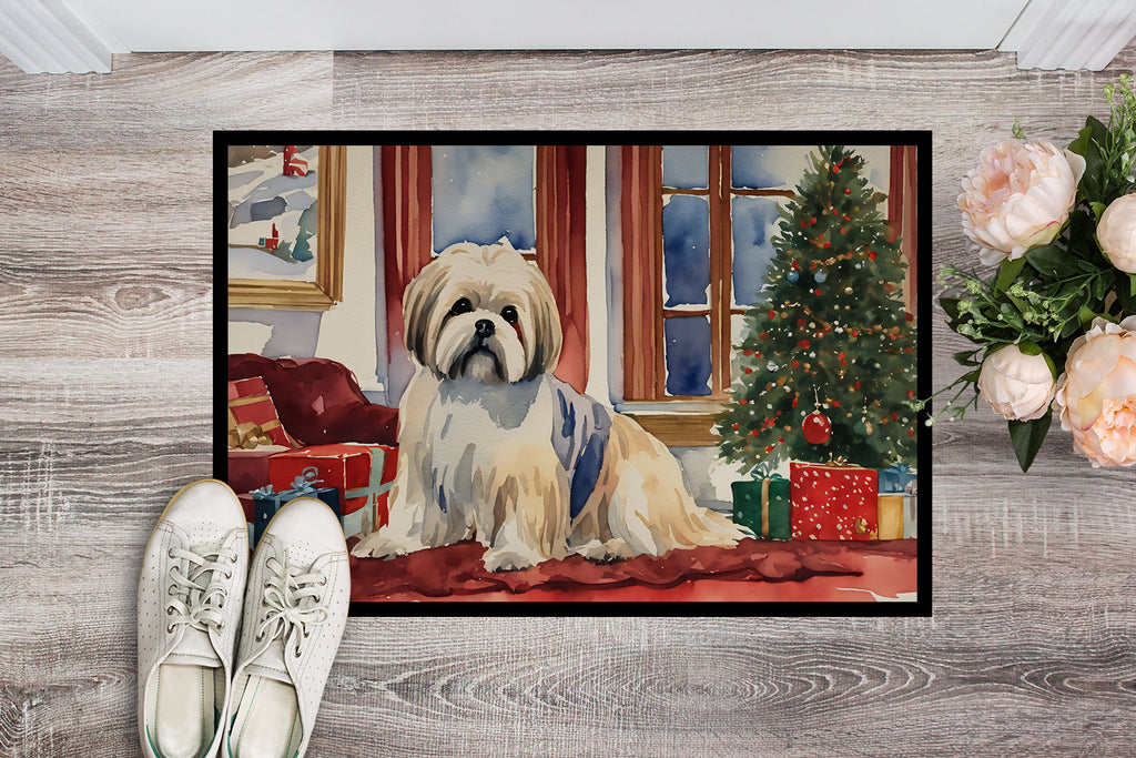 Lhasa Apso Cozy Christmas Doormat Indoor Outdoor 24H X 36W Front Door Mat Rugs for Entryway, Non Slip Washable Low Pile,
