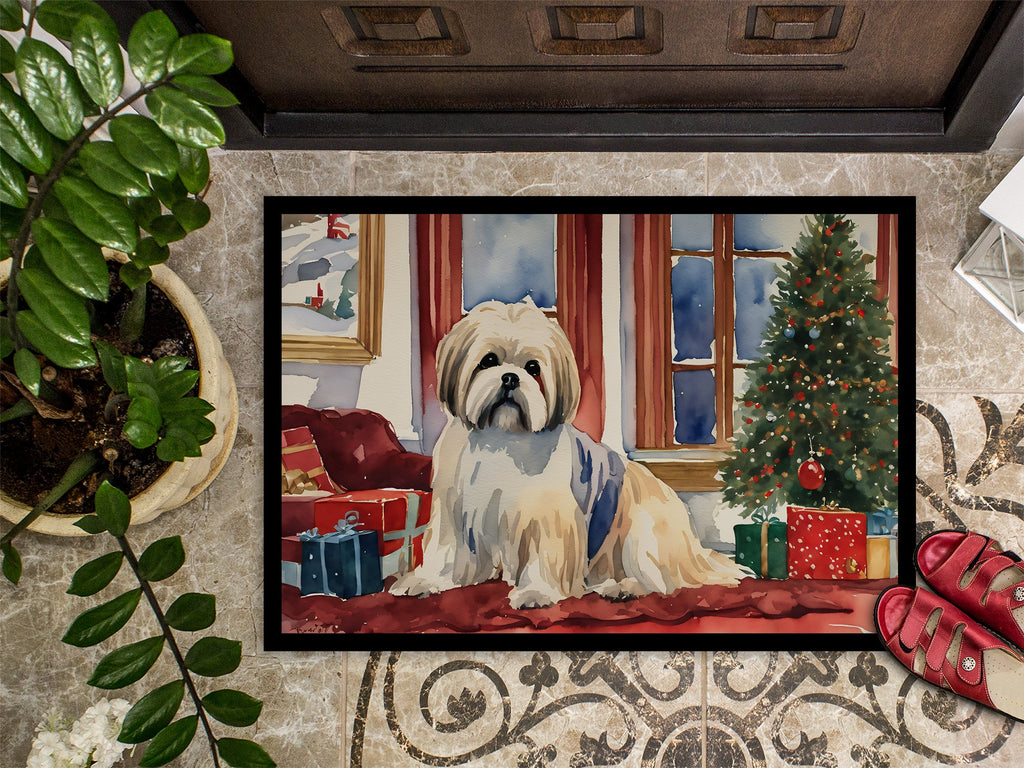 Lhasa Apso Cozy Christmas Doormat Indoor Outdoor 24H X 36W Front Door Mat Rugs for Entryway, Non Slip Washable Low Pile,