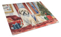 Lhasa Apso Cozy Christmas Cutting Board Tempered Glass Kitchen Cutting Surface, Heat Resistant Chopping, Non-Slip Feet, Food Prep & Serving