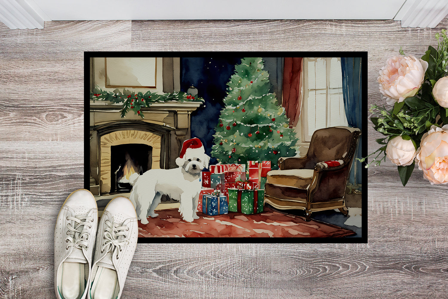 Maltese Cozy Christmas Doormat Indoor Outdoor 18H X 27W Front Door Mat Rugs for Entryway, Non Slip Washable