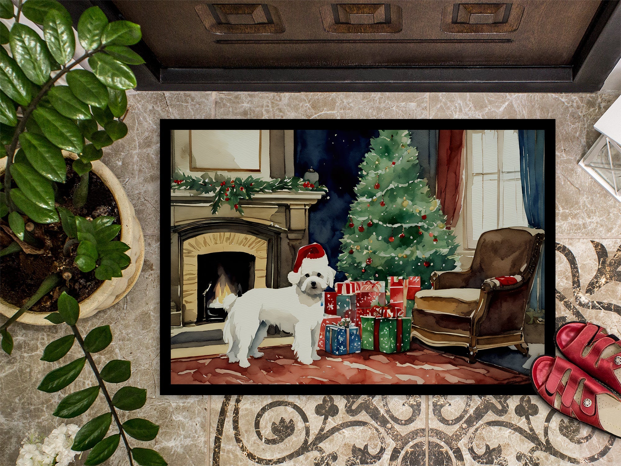 Maltese Cozy Christmas Doormat Indoor Outdoor 18H X 27W Front Door Mat Rugs for Entryway, Non Slip Washable