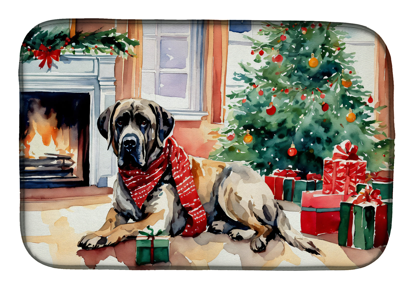 Mastiff Cozy Christmas Dish Drying Mat Absorbent Dish Drying Mat Pad for Kitchen Counter Dish Drainer Mat for Countertop, 14 x 21", Multicolor