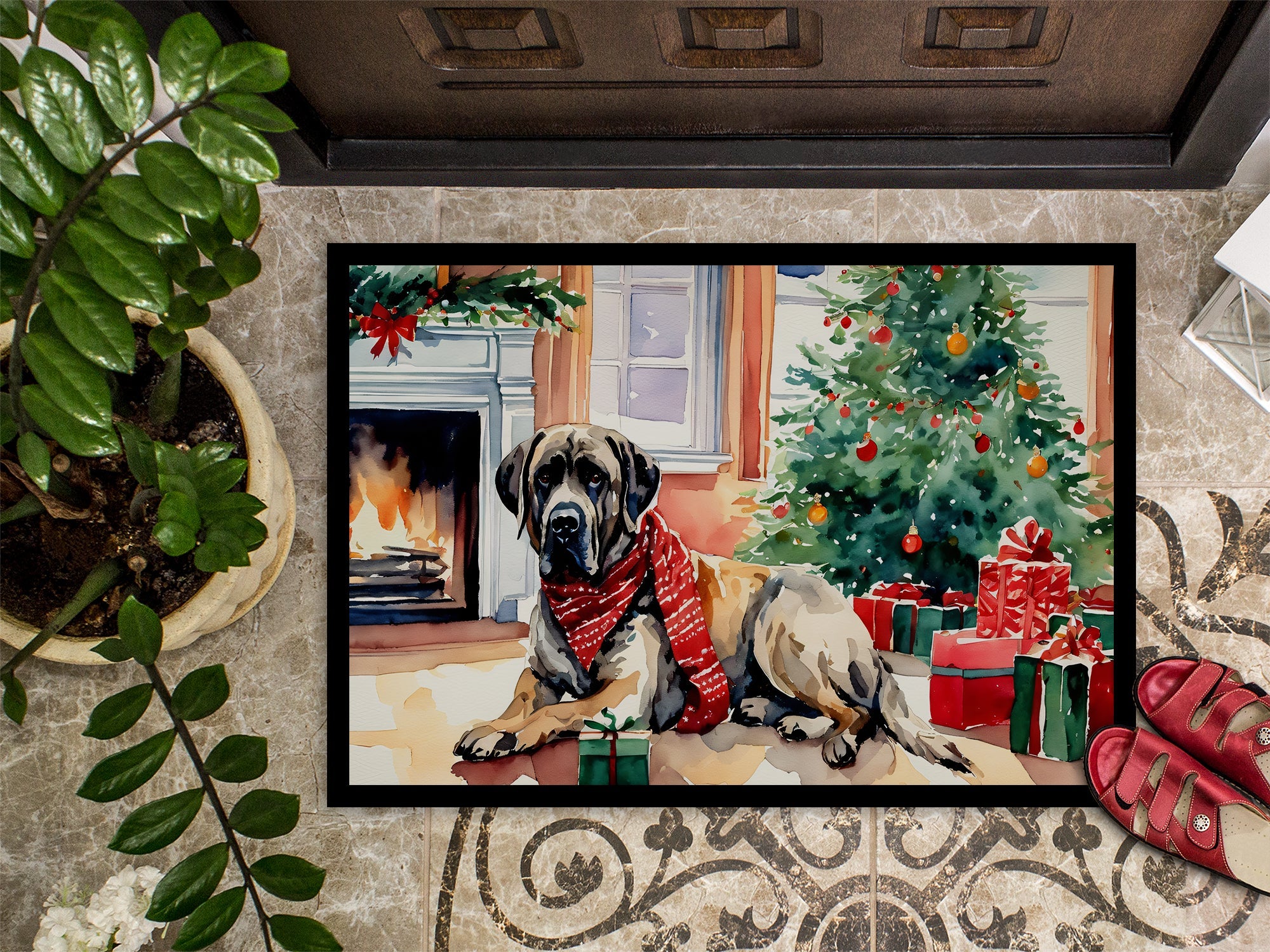 Mastiff Cozy Christmas Doormat Indoor Outdoor 18H X 27W Front Door Mat Rugs for Entryway, Non Slip Washable