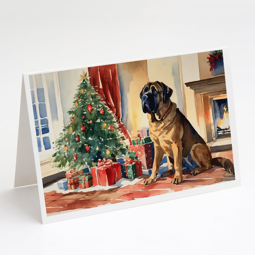 Mastiff Cozy Christmas Greeting Cards Pack of 8 Blank Cards with Envelopes Whimsical A7 Size 5x7
