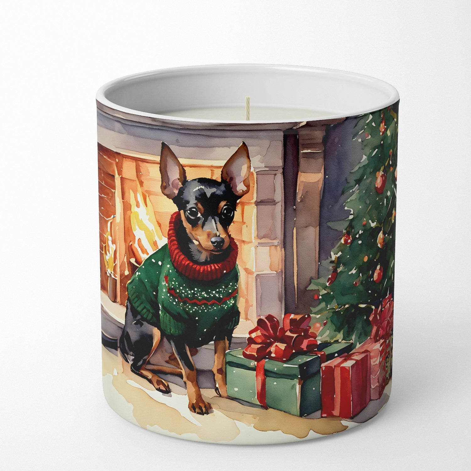 Miniature Pinscher Cozy Christmas Decorative Soy Candle Nature Soy Wax Essential Oil Home Decor Ideal for Bedroom Kitchen Bath Office Gift, 10 oz