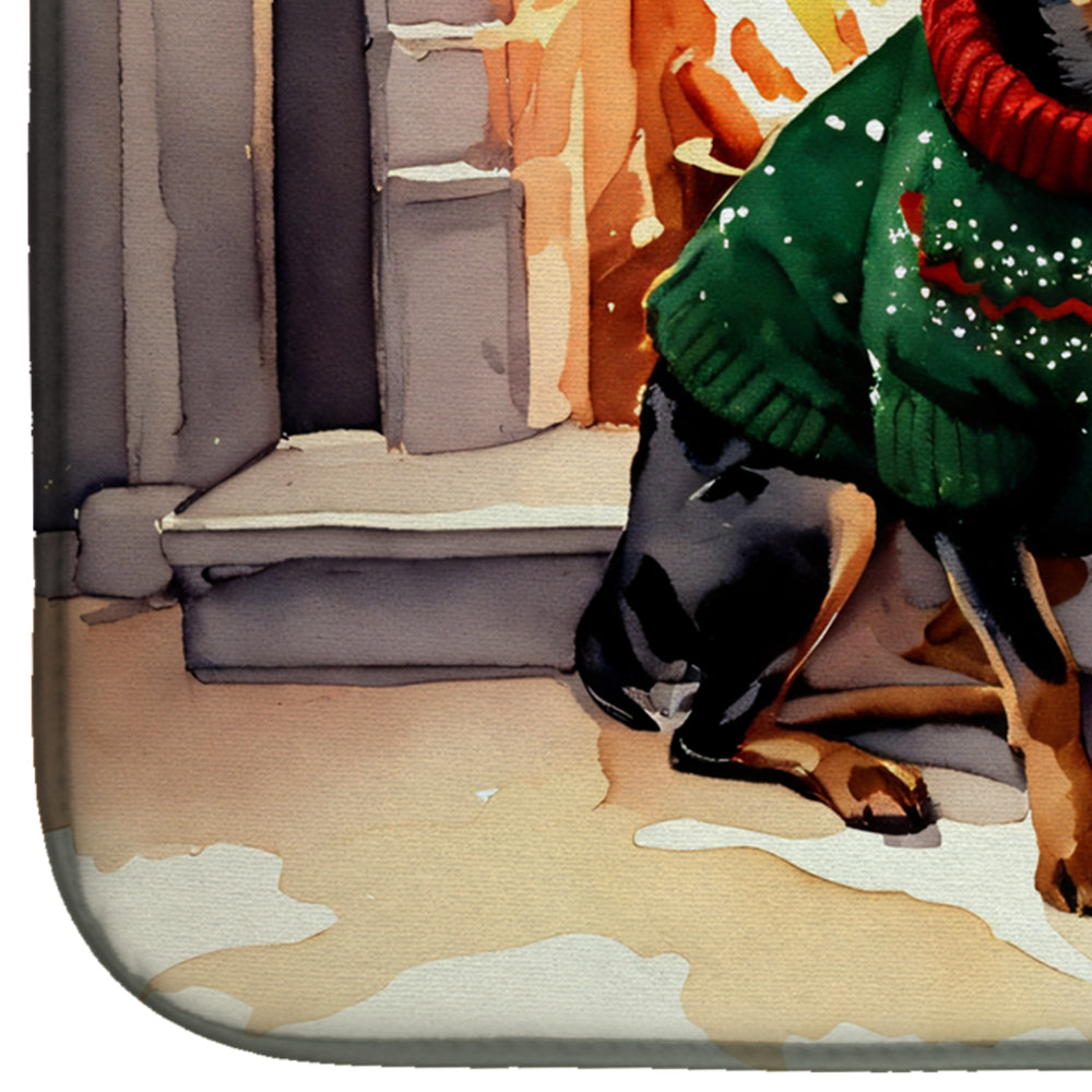 Miniature Pinscher Cozy Christmas Dish Drying Mat Absorbent Dish Drying Mat Pad for Kitchen Counter Dish Drainer Mat for Countertop, 14 x 21", Multicolor
