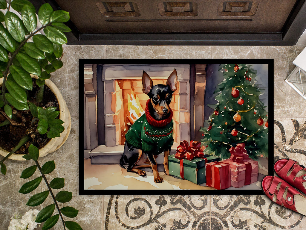 Miniature Pinscher Cozy Christmas Doormat Indoor Outdoor 24H X 36W Front Door Mat Rugs for Entryway, Non Slip Washable Low Pile,