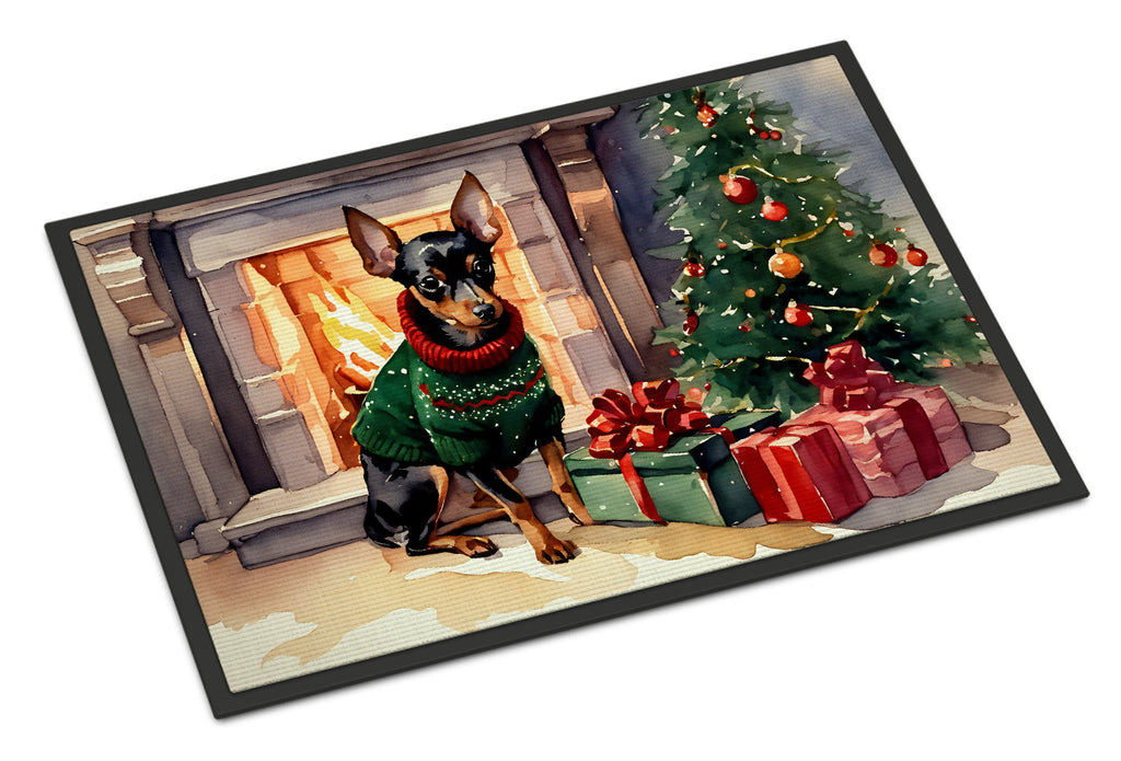 Miniature Pinscher Cozy Christmas Doormat Indoor Outdoor 18H X 27W Front Door Mat Rugs for Entryway, Non Slip Washable