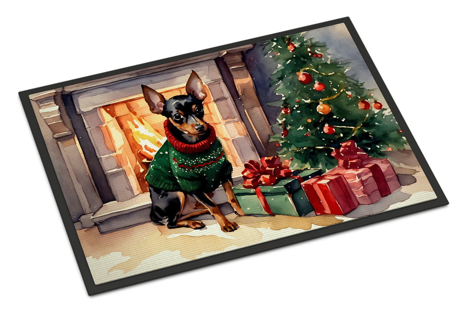 Miniature Pinscher Cozy Christmas Doormat Indoor Outdoor 18H X 27W Front Door Mat Rugs for Entryway, Non Slip Washable
