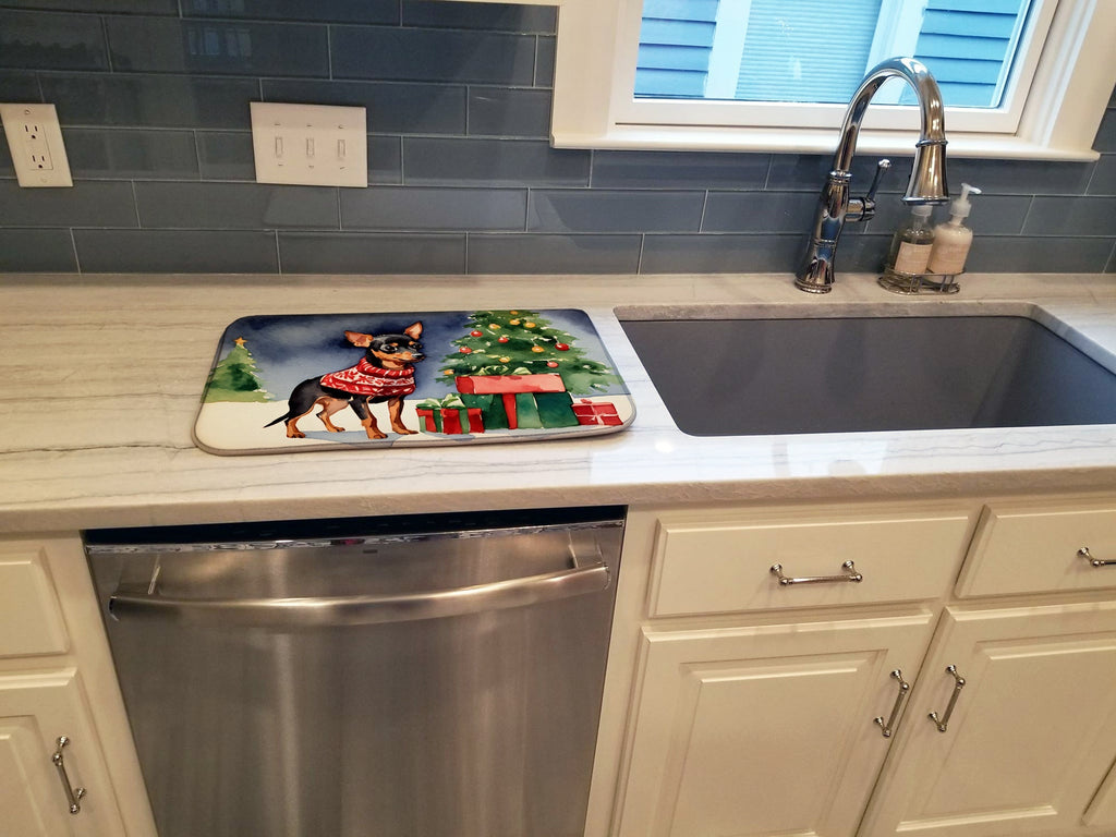Miniature Pinscher Cozy Christmas Dish Drying Mat Absorbent Dish Drying Mat Pad for Kitchen Counter Dish Drainer Mat for Countertop, 14 x 21", Multicolor