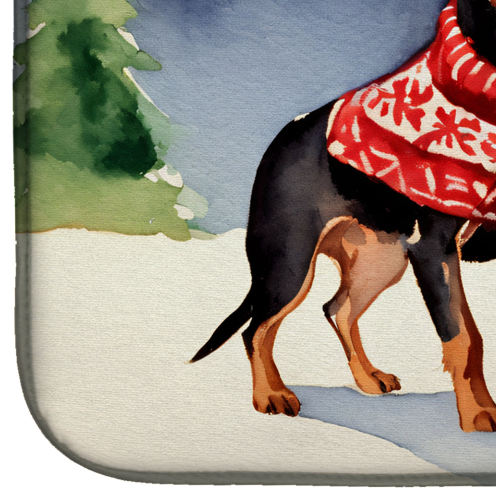 Miniature Pinscher Cozy Christmas Dish Drying Mat Absorbent Dish Drying Mat Pad for Kitchen Counter Dish Drainer Mat for Countertop, 14 x 21", Multicolor