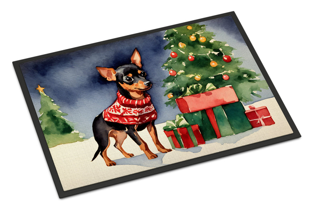Miniature Pinscher Cozy Christmas Doormat Indoor Outdoor 18H X 27W Front Door Mat Rugs for Entryway, Non Slip Washable