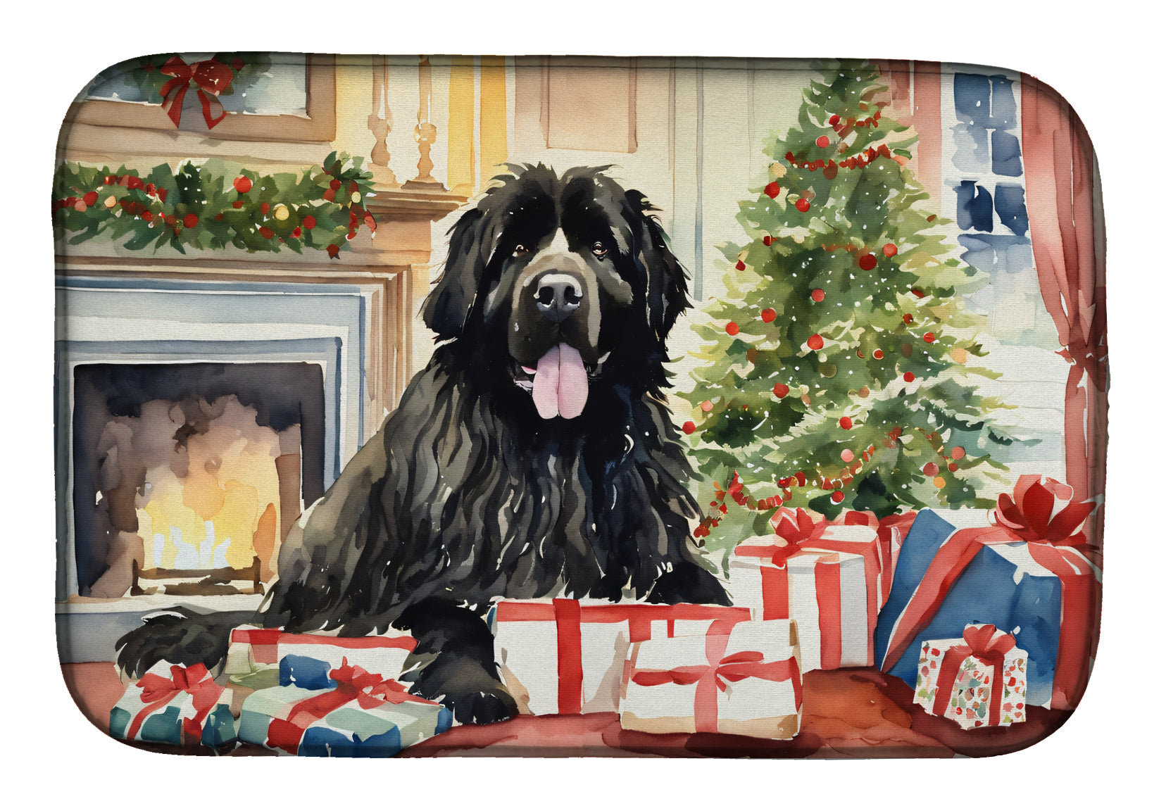 Newfoundland Cozy Christmas Dish Drying Mat Absorbent Dish Drying Mat Pad for Kitchen Counter Dish Drainer Mat for Countertop, 14 x 21", Multicolor