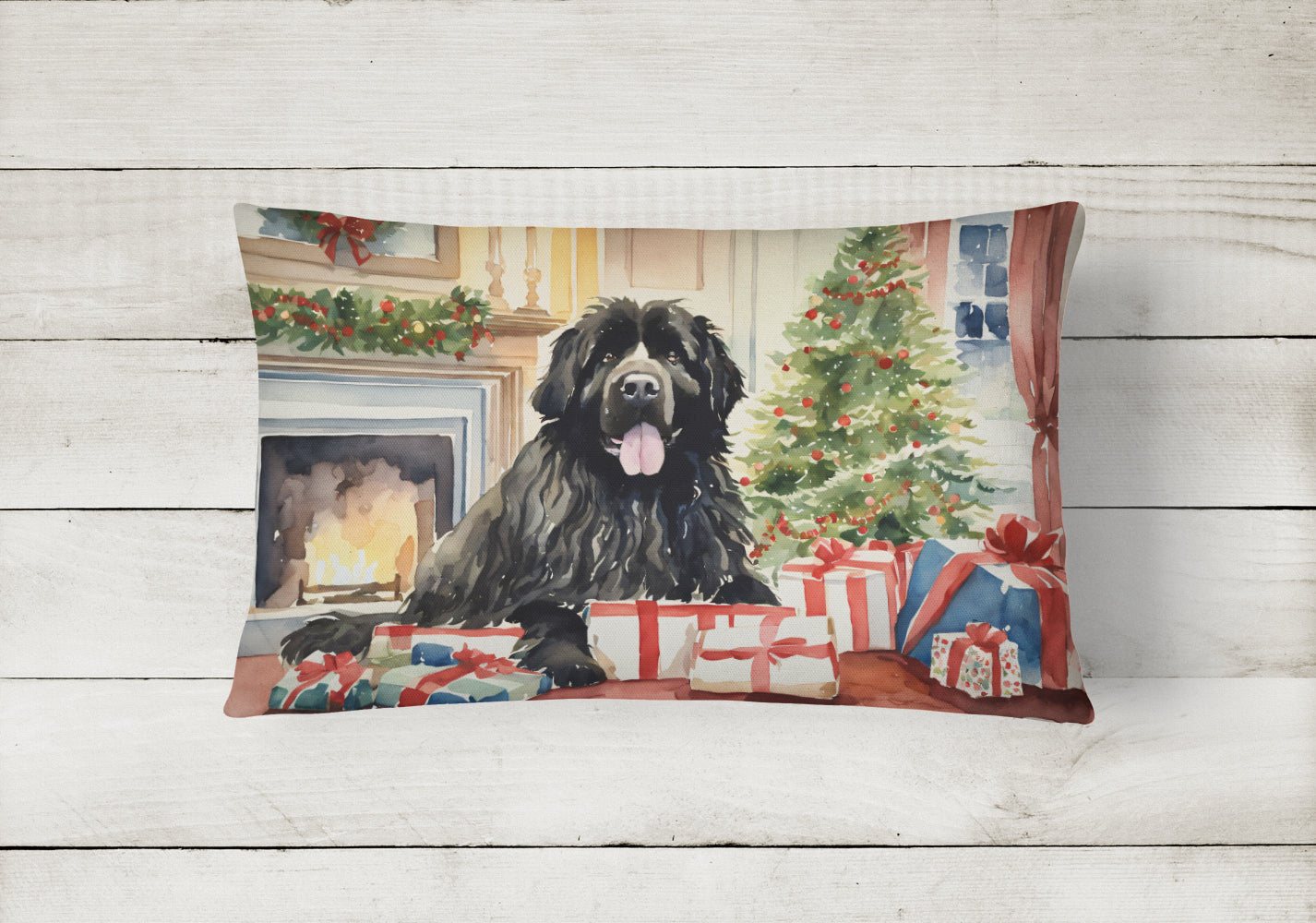 Newfoundland Cozy Christmas Decorative Throw Pillow 12x16 Indoor Outdoor Accent Cushion, Fabric Cover with Insert for Sofa, Bed, Porch & Living Room