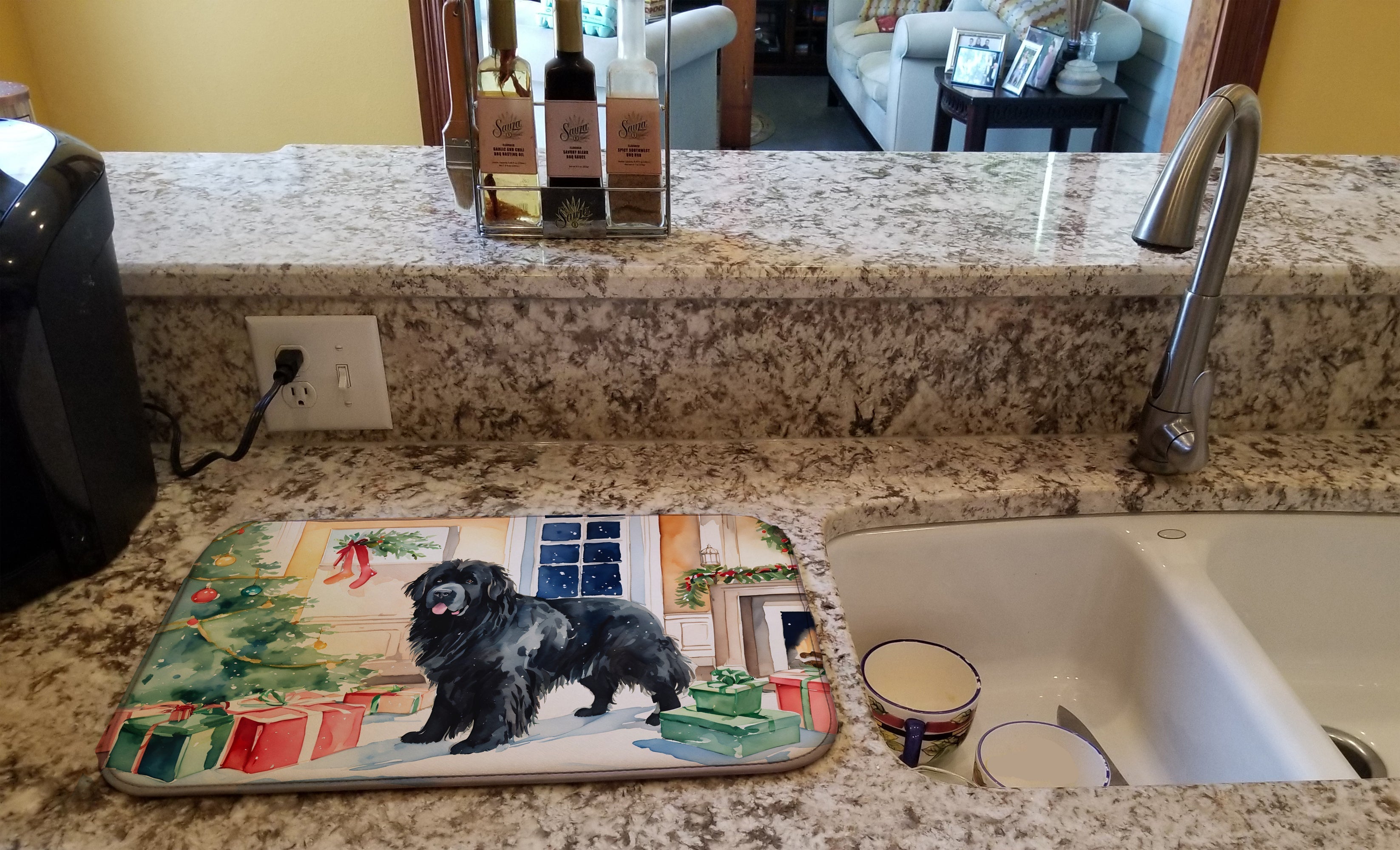 Newfoundland Cozy Christmas Dish Drying Mat Absorbent Dish Drying Mat Pad for Kitchen Counter Dish Drainer Mat for Countertop, 14 x 21", Multicolor