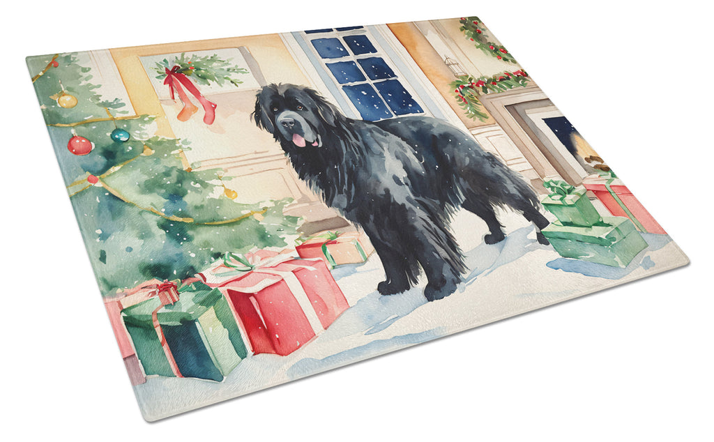 Newfoundland Cozy Christmas Cutting Board Tempered Glass Kitchen Cutting Surface, Heat Resistant Chopping, Non-Slip Feet, Food Prep & Serving