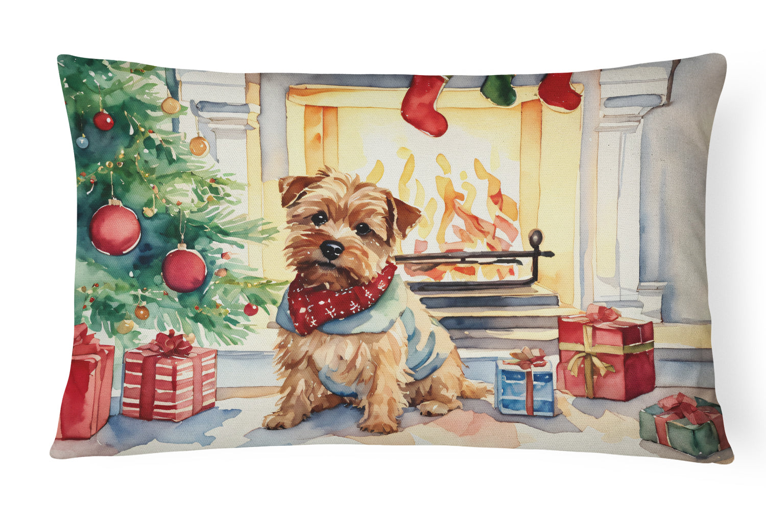 Norfolk Terrier Cozy Christmas Decorative Throw Pillow 12x16 Indoor Outdoor Accent Cushion, Fabric Cover with Insert for Sofa, Bed, Porch & Living Room