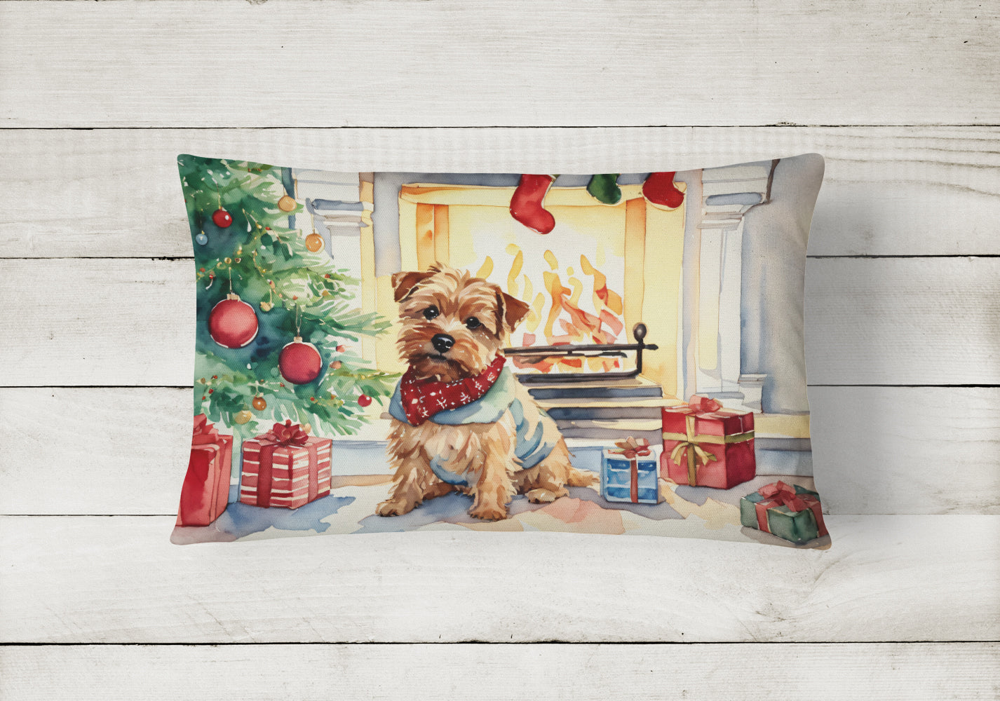 Norfolk Terrier Cozy Christmas Decorative Throw Pillow 12x16 Indoor Outdoor Accent Cushion, Fabric Cover with Insert for Sofa, Bed, Porch & Living Room