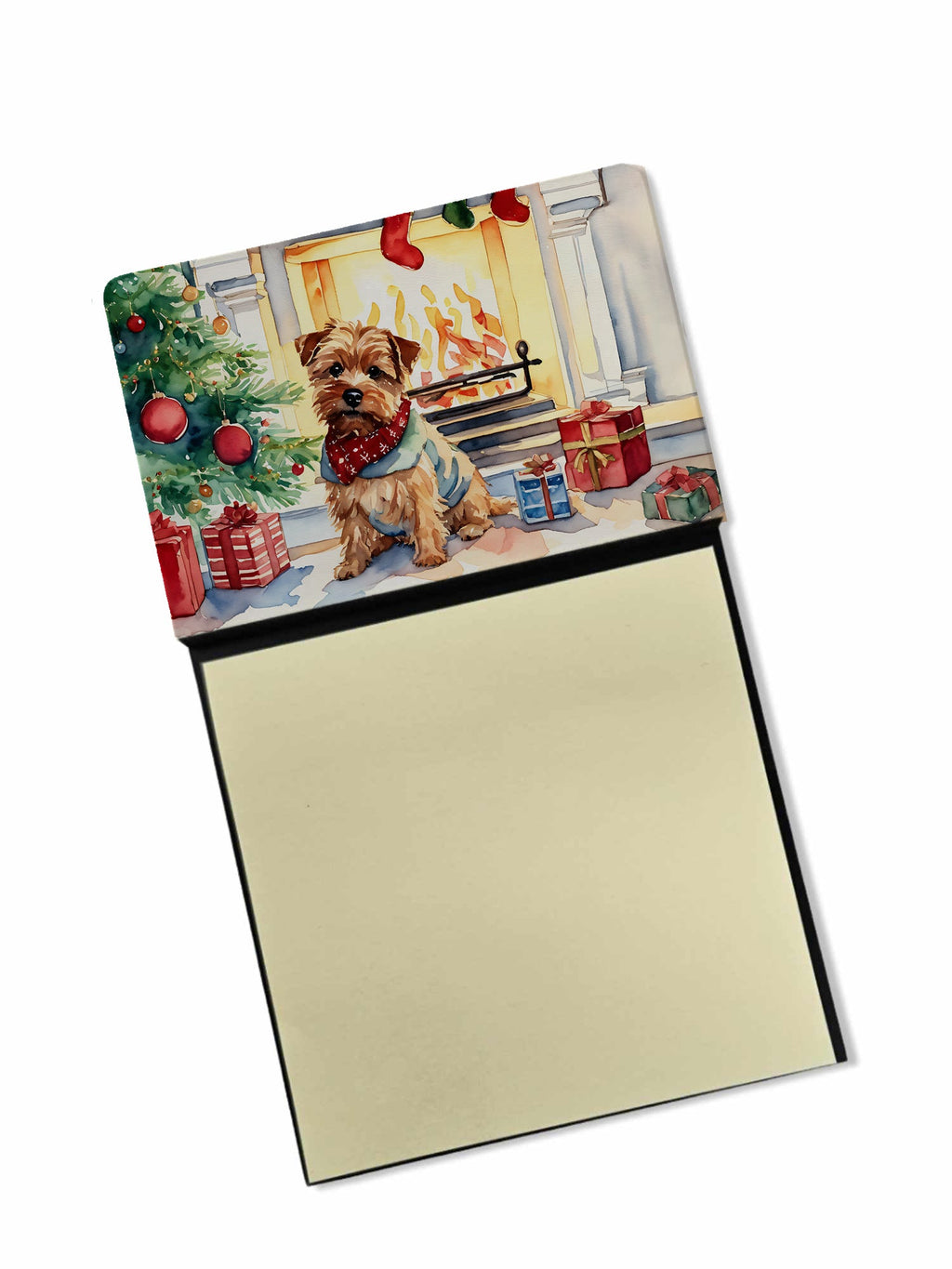 Norfolk Terrier Cozy Christmas Watercolor Sticky Note Holder Refillable Dispenser Desk Accessory 3x3 Pad Gift