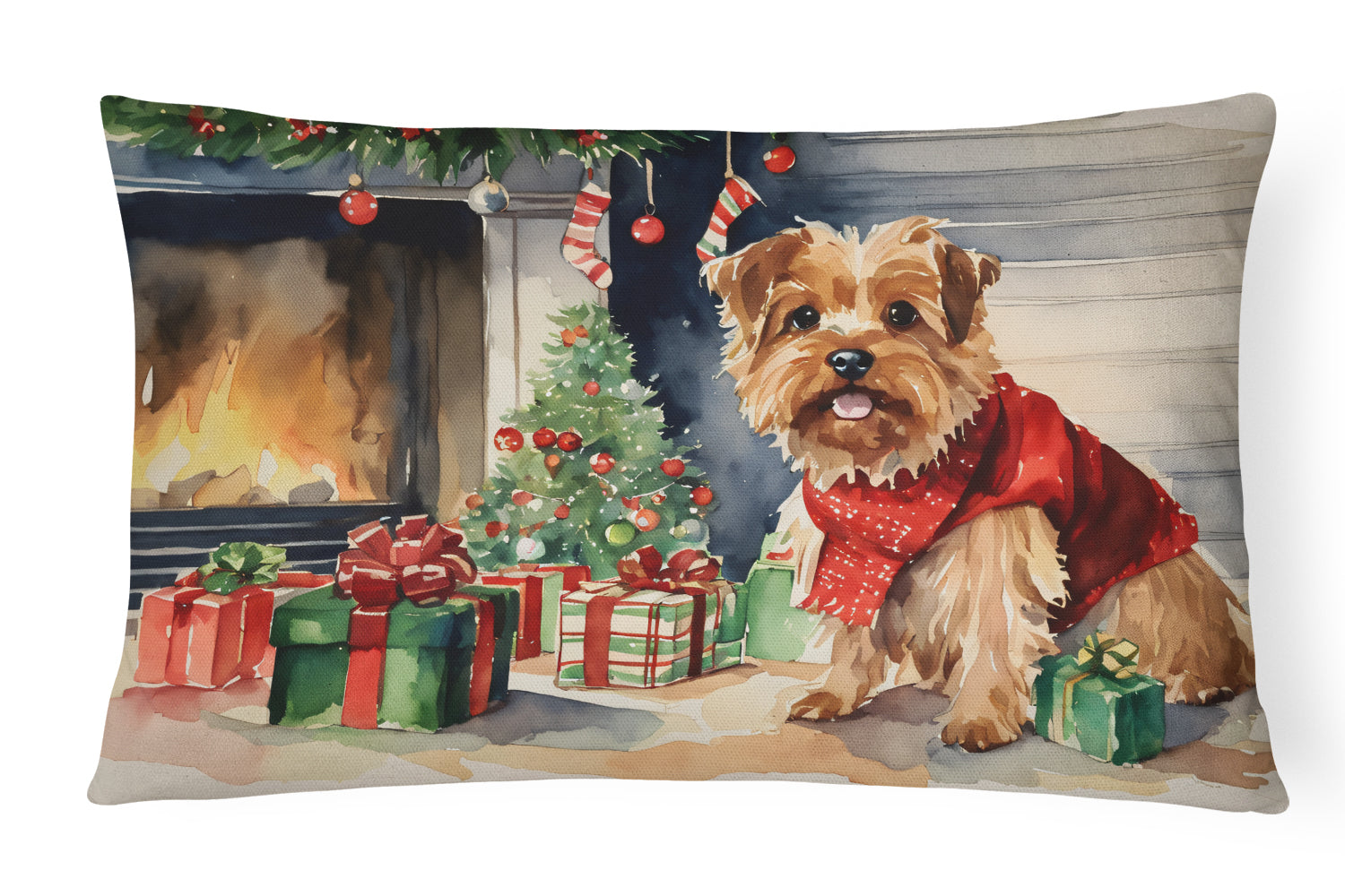 Norfolk Terrier Cozy Christmas Decorative Throw Pillow 12x16 Indoor Outdoor Accent Cushion, Fabric Cover with Insert for Sofa, Bed, Porch & Living Room