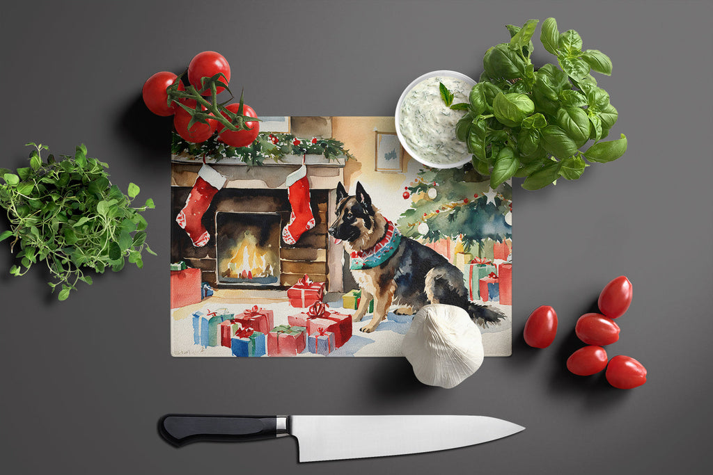 Norwegian Buhund Cozy Christmas Cutting Board Tempered Glass Kitchen Cutting Surface, Heat Resistant Chopping, Non-Slip Feet, Food Prep & Serving