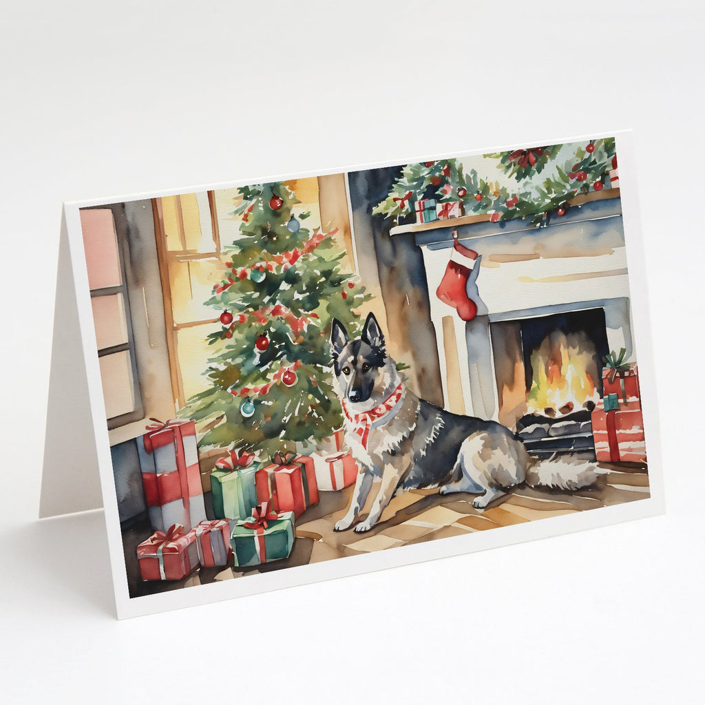 Norwegian Elkhound Cozy Christmas Greeting Cards Pack of 8 Blank Cards with Envelopes Whimsical A7 Size 5x7