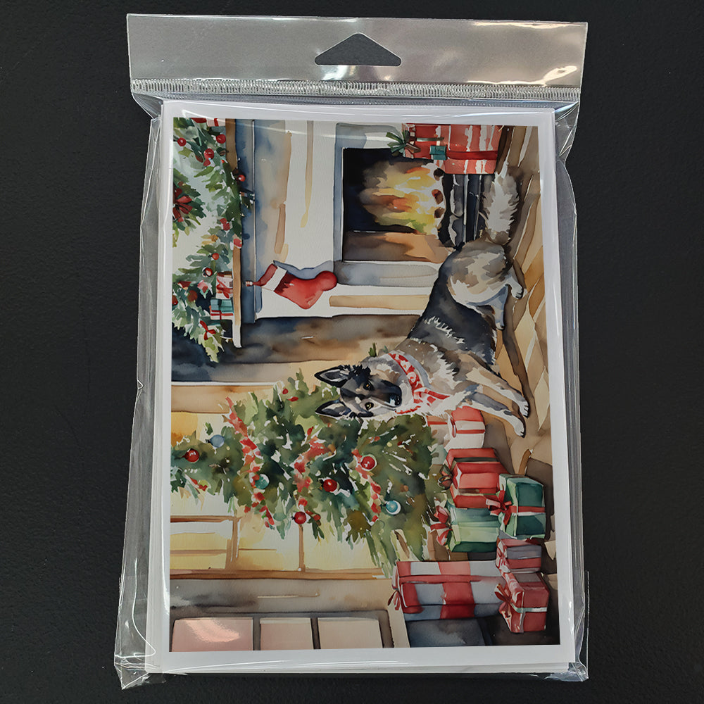 Norwegian Elkhound Cozy Christmas Greeting Cards Pack of 8 Blank Cards with Envelopes Whimsical A7 Size 5x7