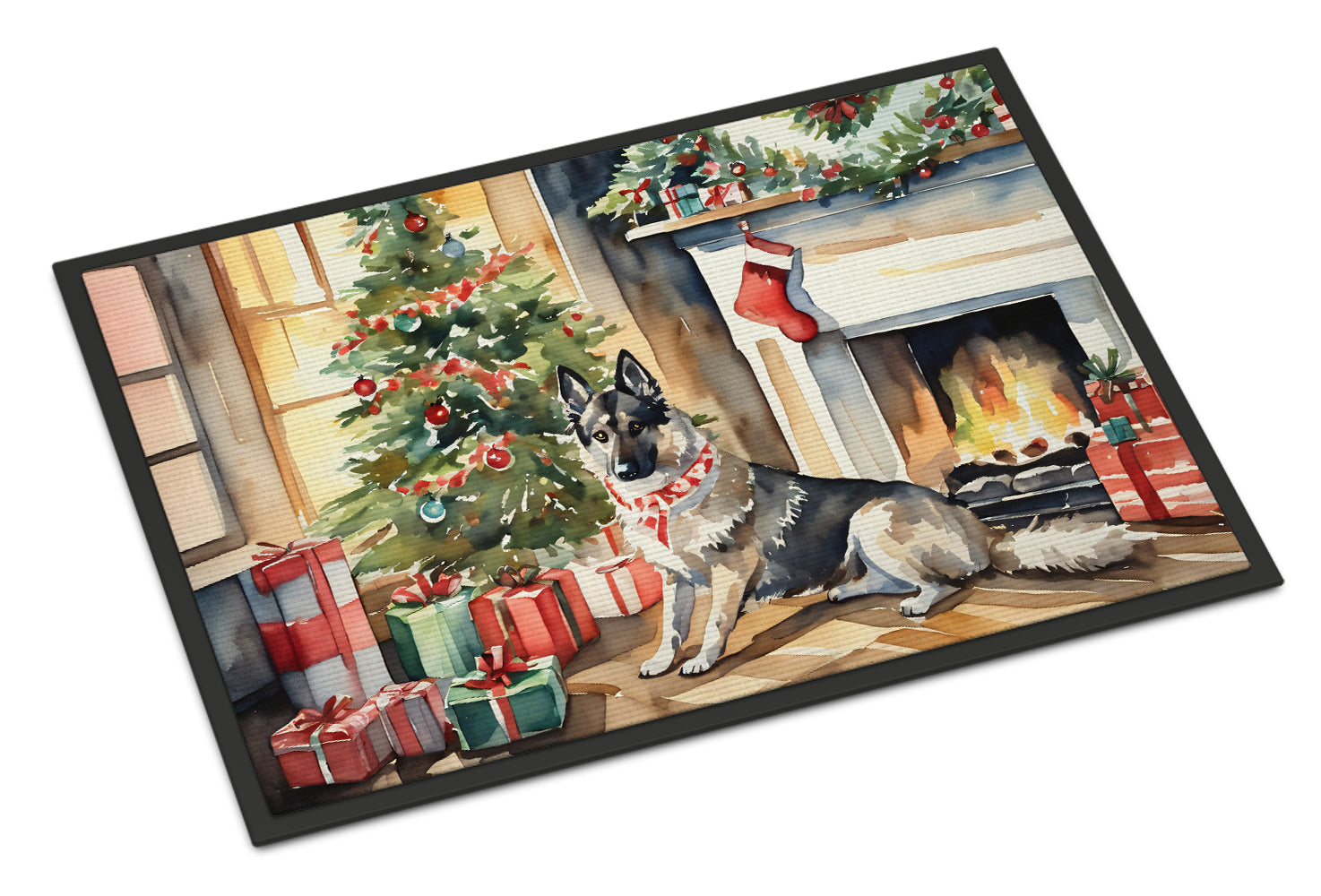 Norwegian Elkhound Cozy Christmas Doormat Indoor Outdoor 24H X 36W Front Door Mat Rugs for Entryway, Non Slip Washable Low Pile,