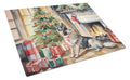 Norwegian Elkhound Cozy Christmas Cutting Board Tempered Glass Kitchen Cutting Surface, Heat Resistant Chopping, Non-Slip Feet, Food Prep & Serving