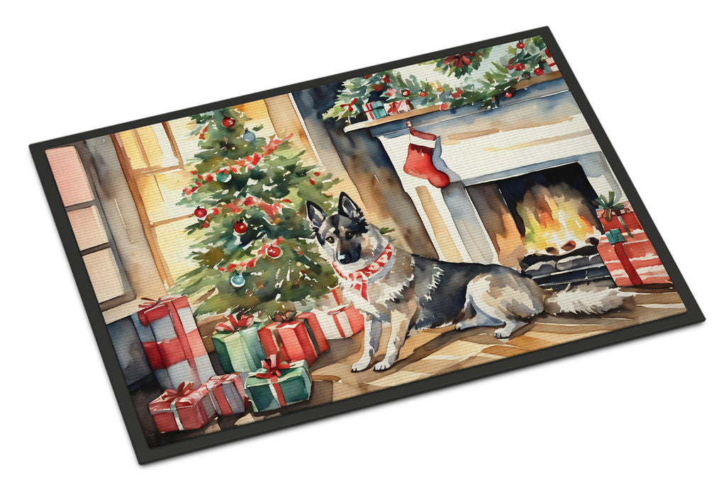 Norwegian Elkhound Cozy Christmas Doormat Indoor Outdoor 18H X 27W Front Door Mat Rugs for Entryway, Non Slip Washable