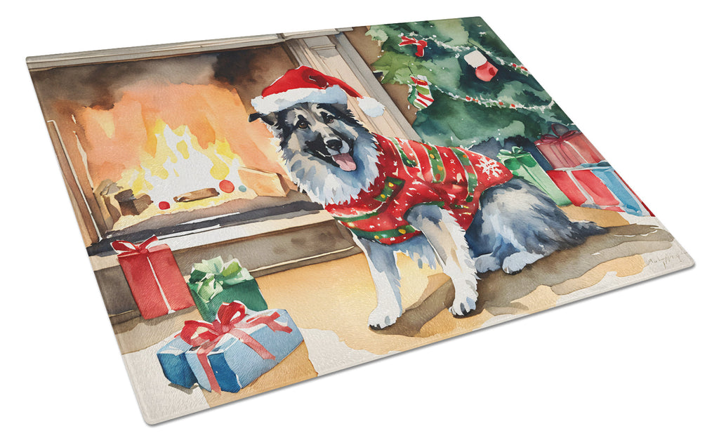 Norwegian Elkhound Cozy Christmas Cutting Board Tempered Glass Kitchen Cutting Surface, Heat Resistant Chopping, Non-Slip Feet, Food Prep & Serving