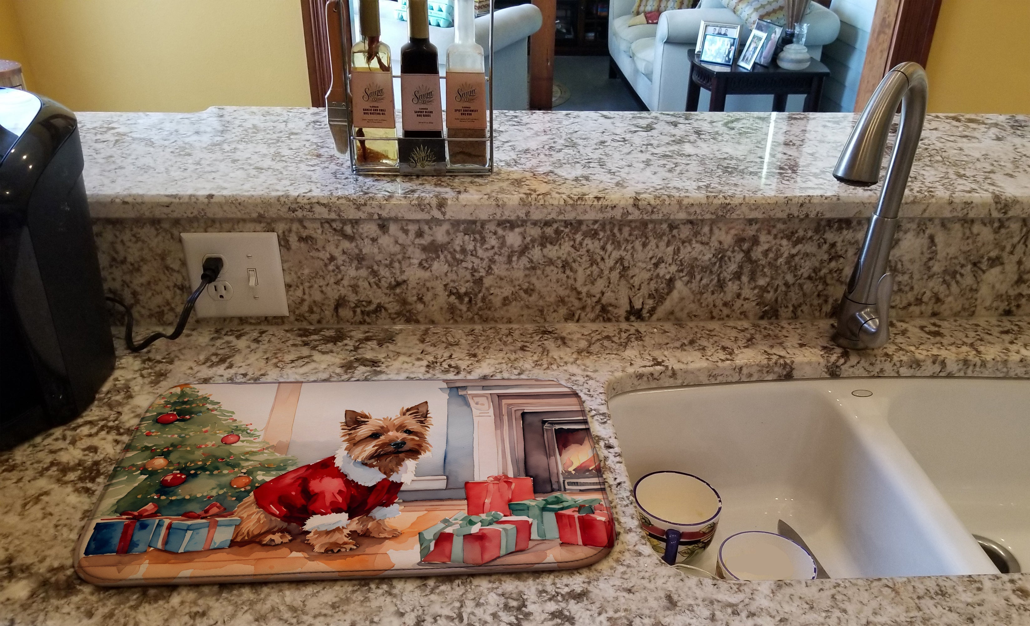 Norwich Terrier Cozy Christmas Dish Drying Mat Absorbent Dish Drying Mat Pad for Kitchen Counter Dish Drainer Mat for Countertop, 14 x 21", Multicolor