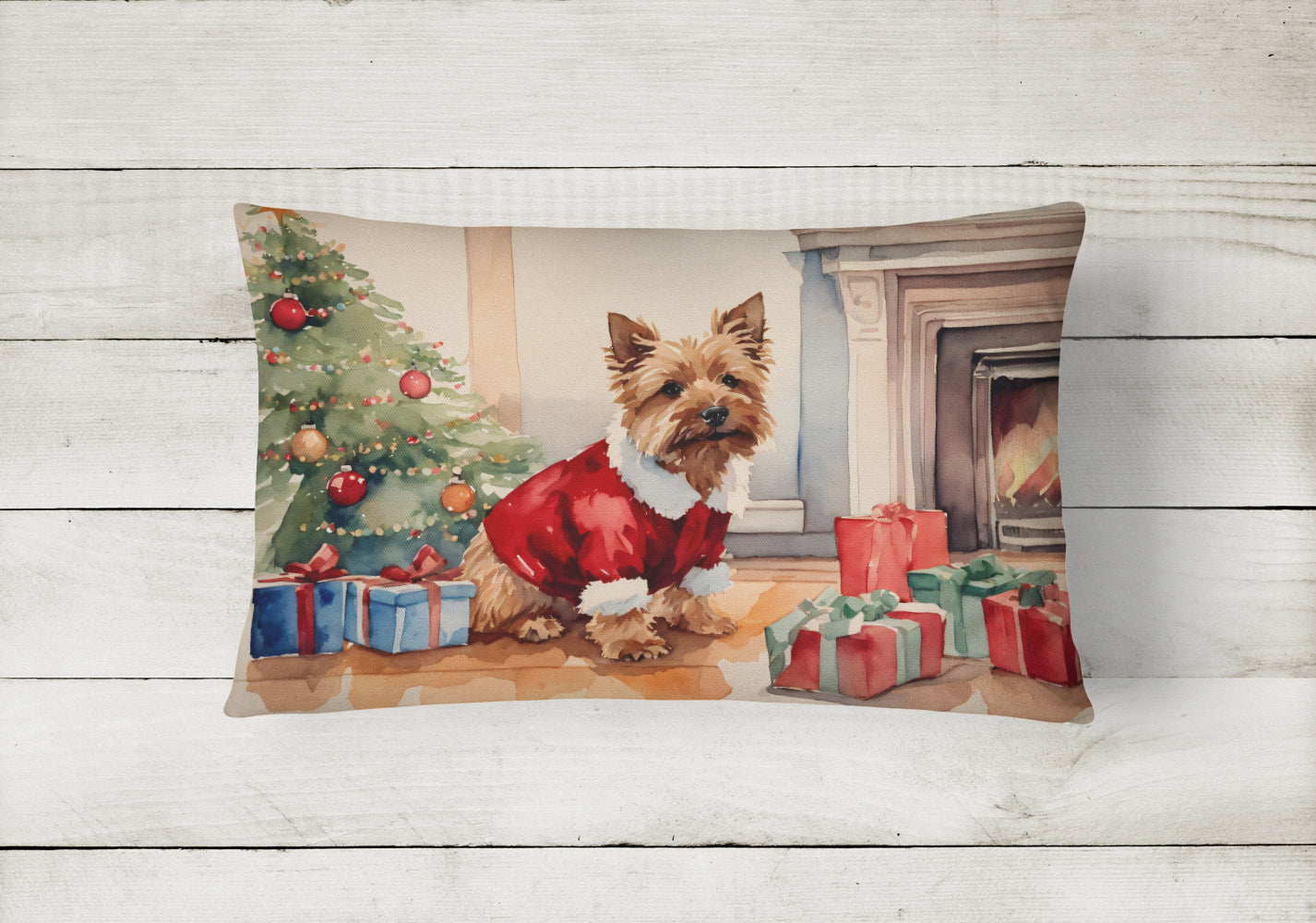 Norwich Terrier Cozy Christmas Decorative Throw Pillow 12x16 Indoor Outdoor Accent Cushion, Fabric Cover with Insert for Sofa, Bed, Porch & Living Room