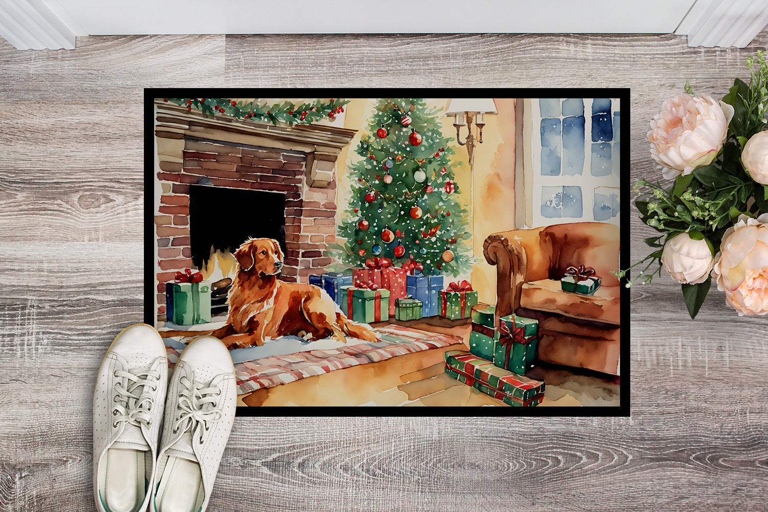 Nova Scotia Duck Tolling Retriever Cozy Christmas Doormat Indoor Outdoor 18H X 27W Front Door Mat Rugs for Entryway, Non Slip Washable