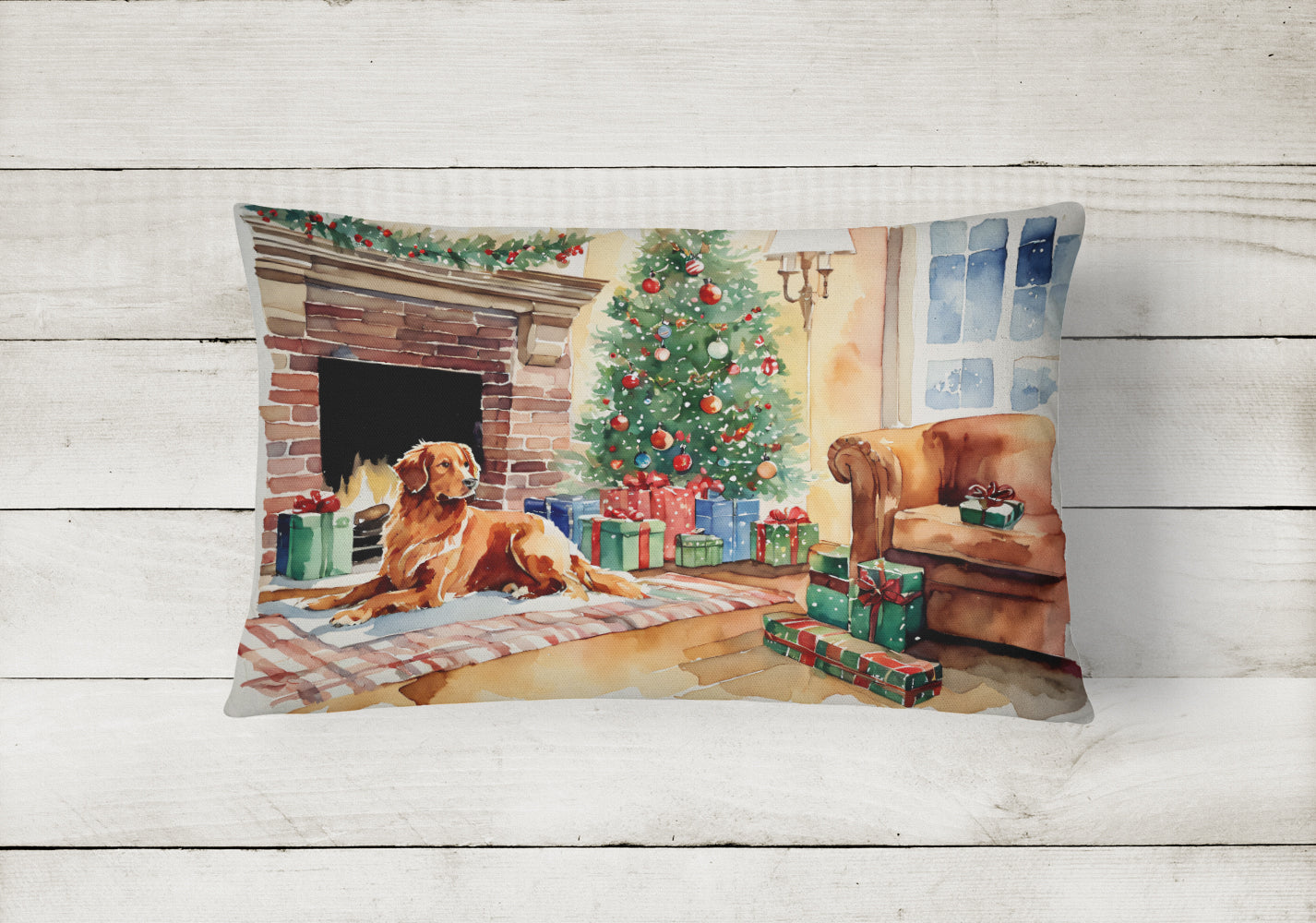Nova Scotia Duck Tolling Retriever Cozy Christmas Decorative Throw Pillow 12x16 Indoor Outdoor Accent Cushion, Fabric Cover with Insert for Sofa, Bed, Porch & Living Room