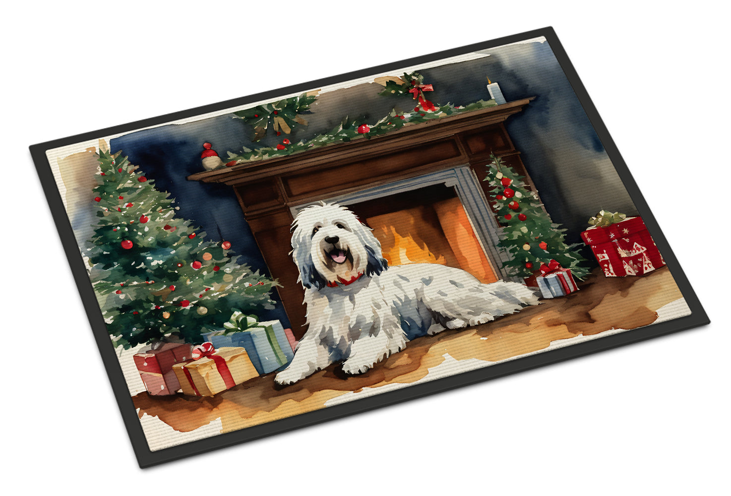 Old English Sheepdog Cozy Christmas Doormat Indoor Outdoor 18H X 27W Front Door Mat Rugs for Entryway, Non Slip Washable