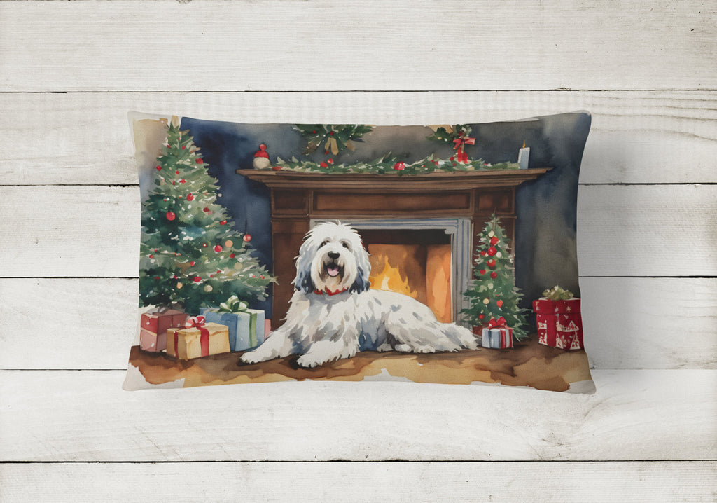 Old English Sheepdog Cozy Christmas Decorative Throw Pillow 12x16 Indoor Outdoor Accent Cushion, Fabric Cover with Insert for Sofa, Bed, Porch & Living Room