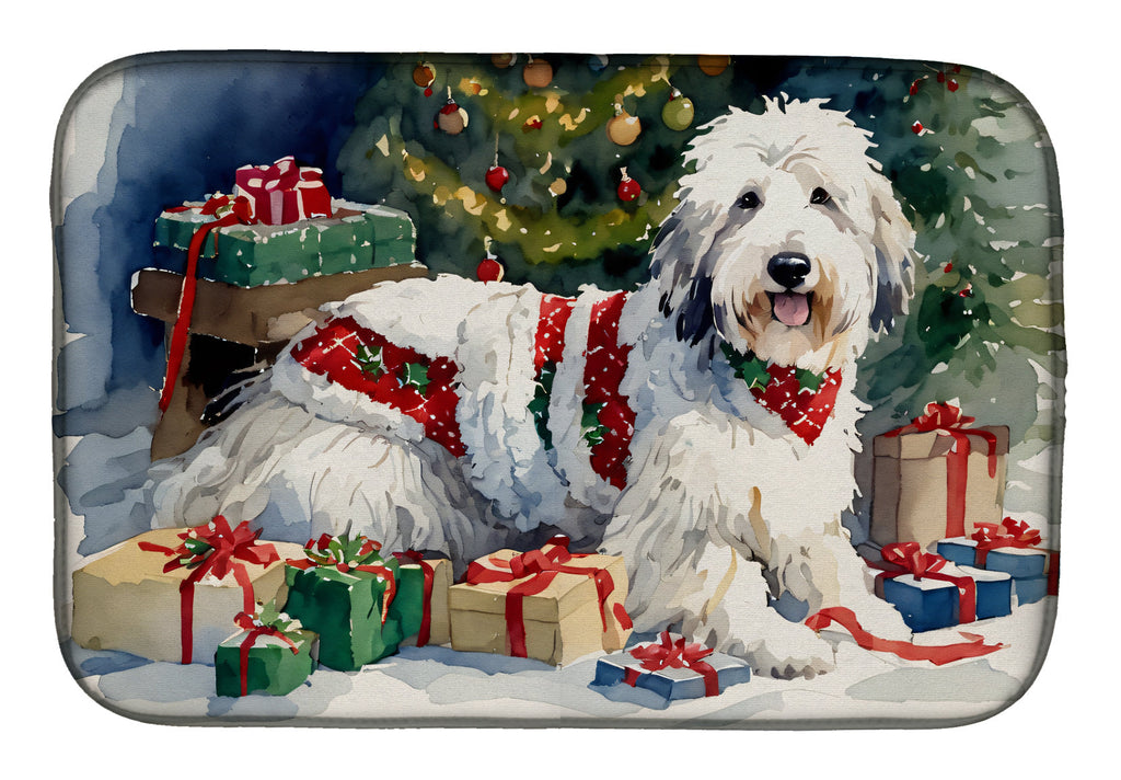 Old English Sheepdog Cozy Christmas Dish Drying Mat Absorbent Dish Drying Mat Pad for Kitchen Counter Dish Drainer Mat for Countertop, 14 x 21", Multicolor