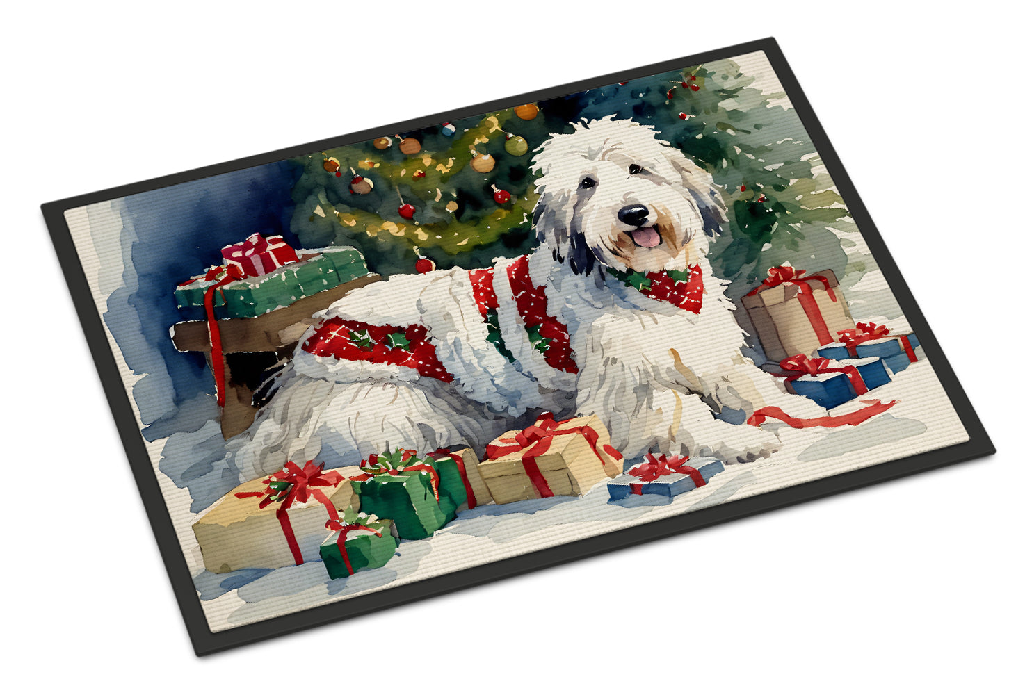 Old English Sheepdog Cozy Christmas Doormat Indoor Outdoor 24H X 36W Front Door Mat Rugs for Entryway, Non Slip Washable Low Pile,